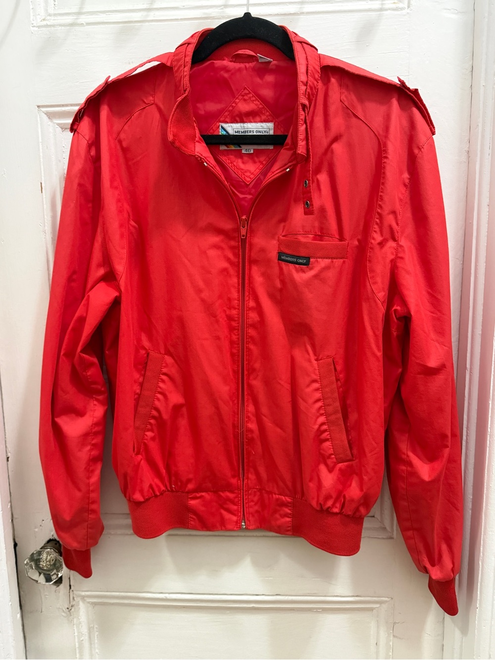 VINTAGE Members Only Rainbow Tag Café Racer Jacket Red Men's 40 **WITH FLAWS**